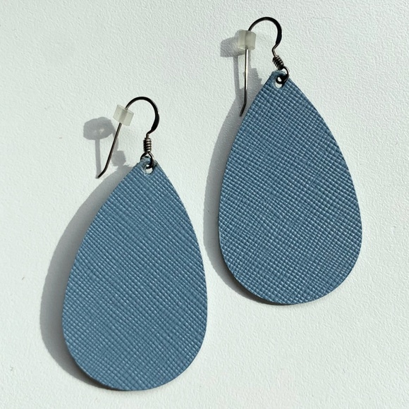 Chambray Blue Lightweight Nickel & Suede Leather Earrings - Picture 1 of 4